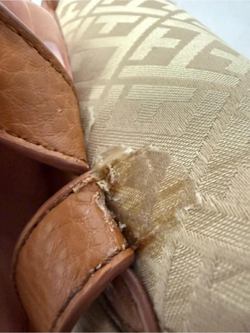 Beige Patterned Backpack with Tassel